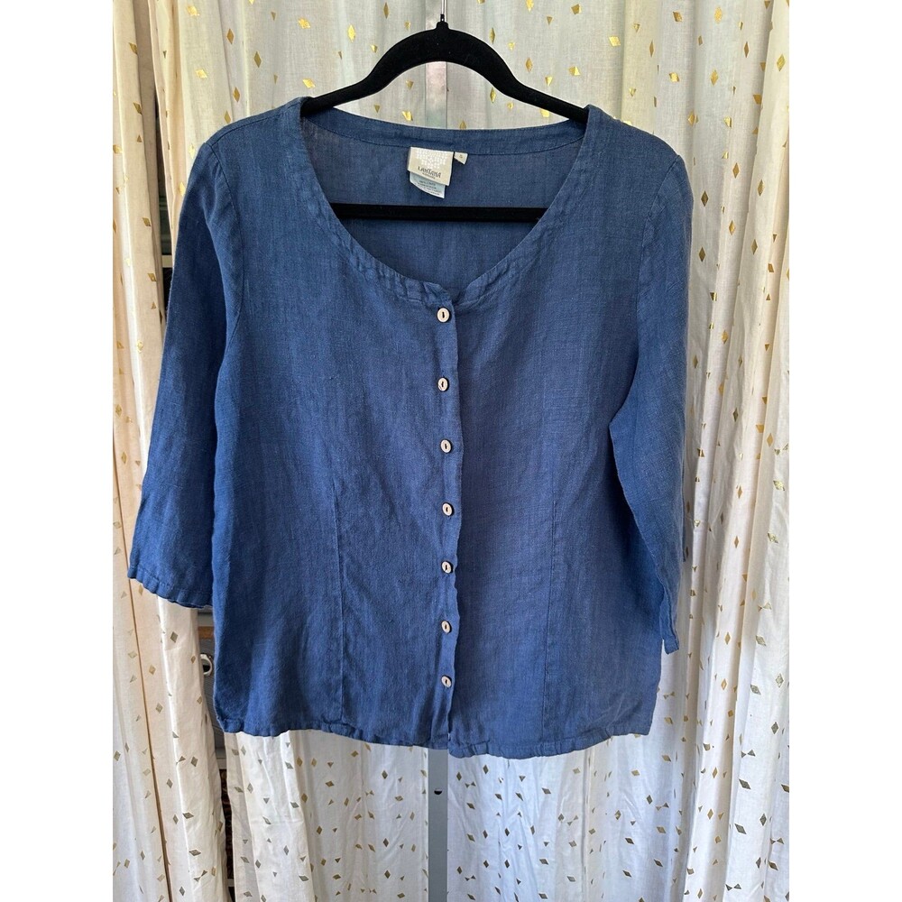 Vintage Lantana Casuals Women's 100% Linen Solid Button Down Tunic Shirt S